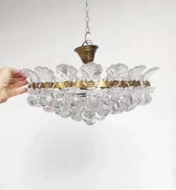 Pamono Brass Pendant Light with Crystal Balls and Leaves, 1960><noscript><img width=