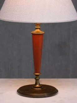Pamono Brass Table Lamp with Linen Shade by Erik Tidstrand for Nordiska Kompaniet, Sweden, 1927><noscript><img width=