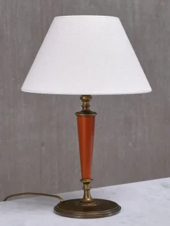 Pamono Brass Table Lamp with Linen Shade by Erik Tidstrand for Nordiska Kompaniet, Sweden, 1927><noscript><img width=