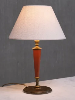 Pamono Brass Table Lamp with Linen Shade by Erik Tidstrand for Nordiska Kompaniet, Sweden, 1927><noscript><img width=