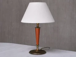 Pamono Brass Table Lamp with Linen Shade by Erik Tidstrand for Nordiska Kompaniet, Sweden, 1927><noscript><img width=