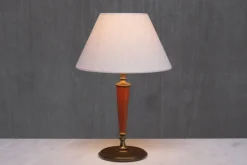 Pamono Brass Table Lamp with Linen Shade by Erik Tidstrand for Nordiska Kompaniet, Sweden, 1927><noscript><img width=