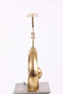 Pamono Brass Table Lamp with New Fabric Shade, Denmark, 1970s><noscript><img width=