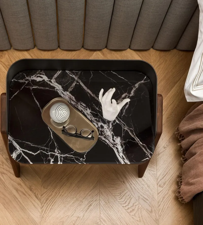 Pamono Bravero Walnut and Breccia Imperiale Glass Nightstand by Morica Design> Tables|Nightstands
