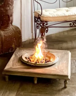 Clearance Pamono Brazier Heater Planter in Copper on Wooden Base