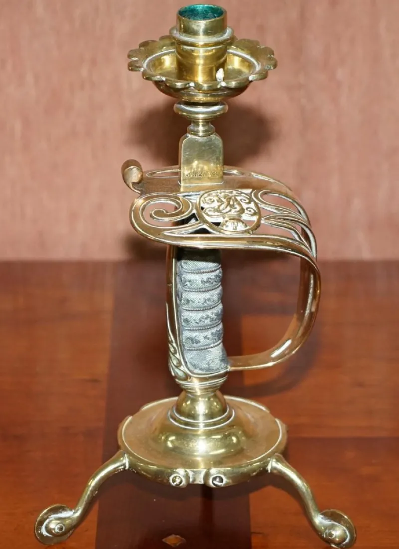 Pamono British Army Sword Handle Candlesticks from Benham & Froud VR, 1905, Set of 2> Candleholders