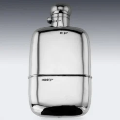 Pamono British Silver Hip Flask and Cup from Walker & Hall, 1915> Bottles, Carafes & Jugs