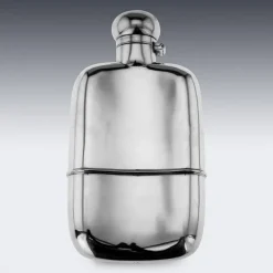 Pamono British Silver Hip Flask and Cup from Walker & Hall, 1915><noscript><img width=