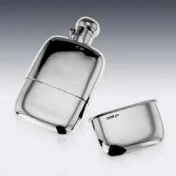 Pamono British Silver Hip Flask and Cup from Walker & Hall, 1915><noscript><img width=
