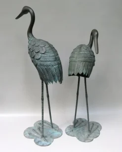 Pamono Bronze & Green Patinated Crane Sculptures, 1970s, Set of 2><noscript><img width=