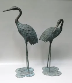 Pamono Bronze & Green Patinated Crane Sculptures, 1970s, Set of 2><noscript><img width=