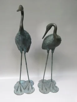 Pamono Bronze & Green Patinated Crane Sculptures, 1970s, Set of 2><noscript><img width=