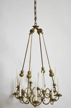Pamono Bronze and Brass 12-Candle Chandelier, 19th Century> Candleholders