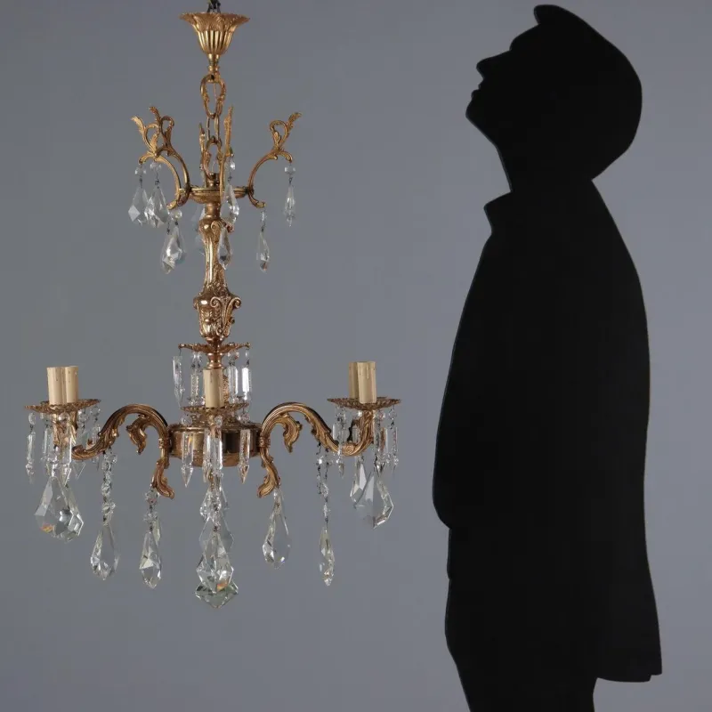 Pamono Bronze and Crystal Chandelier> Glassware