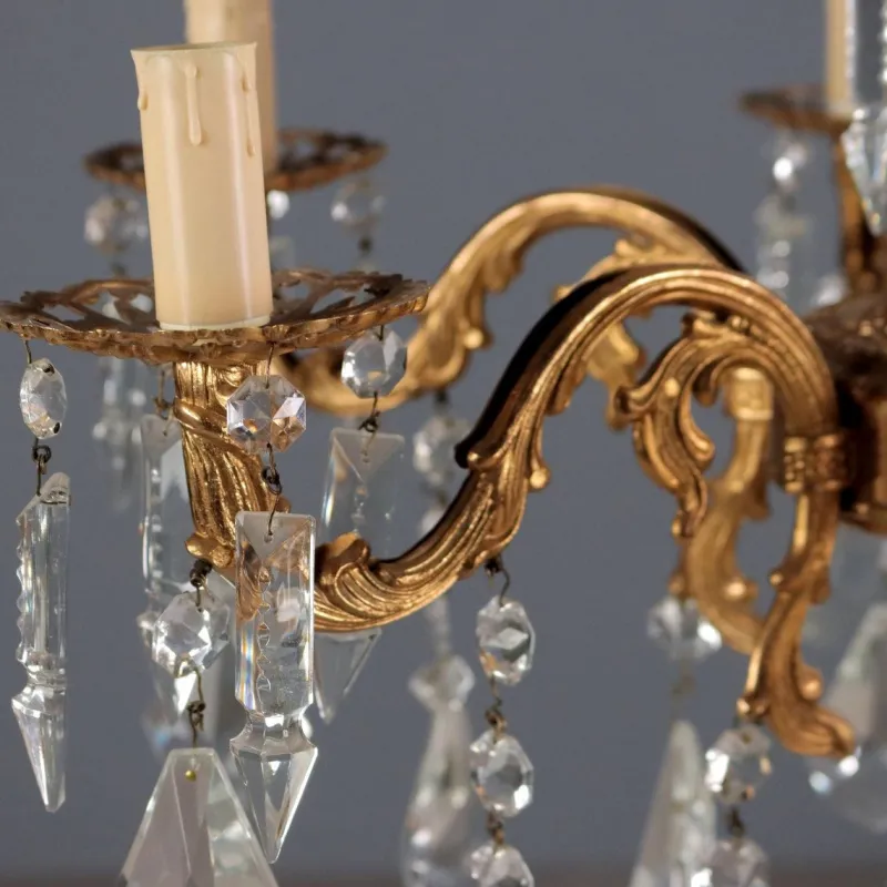 Pamono Bronze and Crystal Chandelier> Glassware