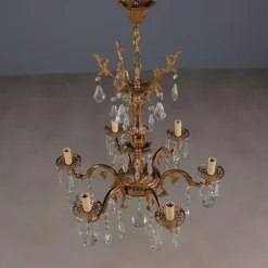 Pamono Bronze and Crystal Chandelier><noscript><img width=