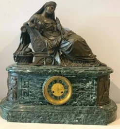 Pamono Bronze and Marble Clock by J. Feuchere for Gauthier, 19th Century> Clocks
