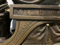 Pamono Bronze and Marble Clock by J. Feuchere for Gauthier, 19th Century> Clocks