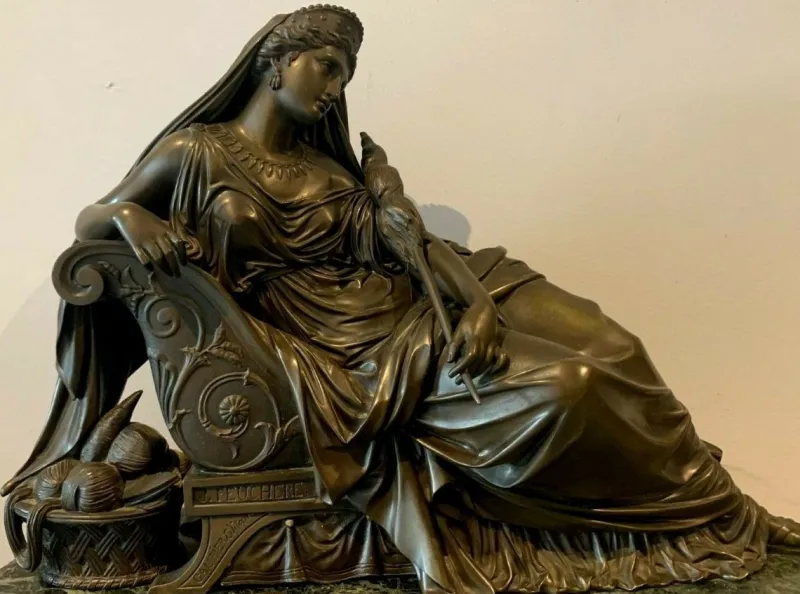 Pamono Bronze and Marble Clock by J. Feuchere for Gauthier, 19th Century> Clocks