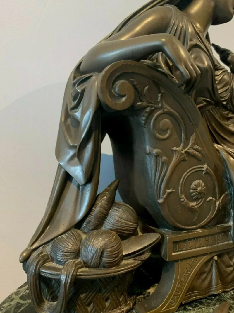 Pamono Bronze and Marble Clock by J. Feuchere for Gauthier, 19th Century> Clocks