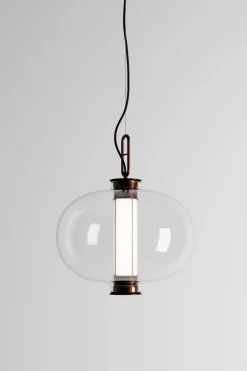 Pamono Bronze and Transparent Glass Bai T Ba Ba Pendant Lamp by Parachilna