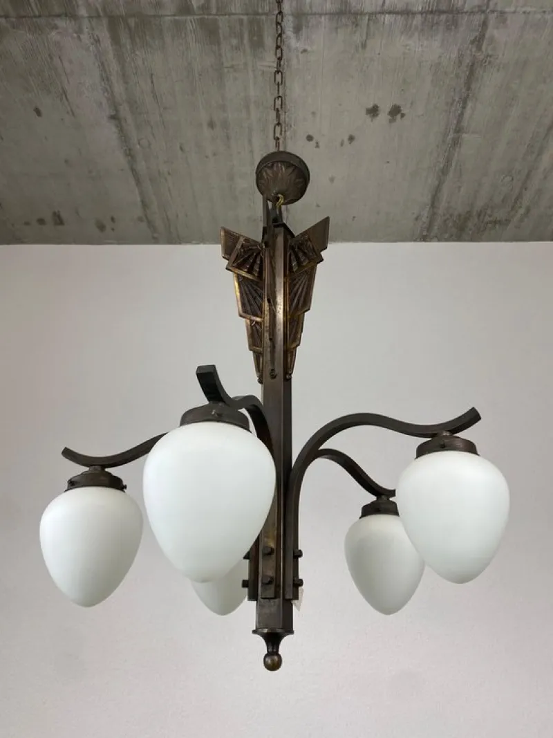 New Pamono Bronze Art Deco Hanging Lamp, 1930s
