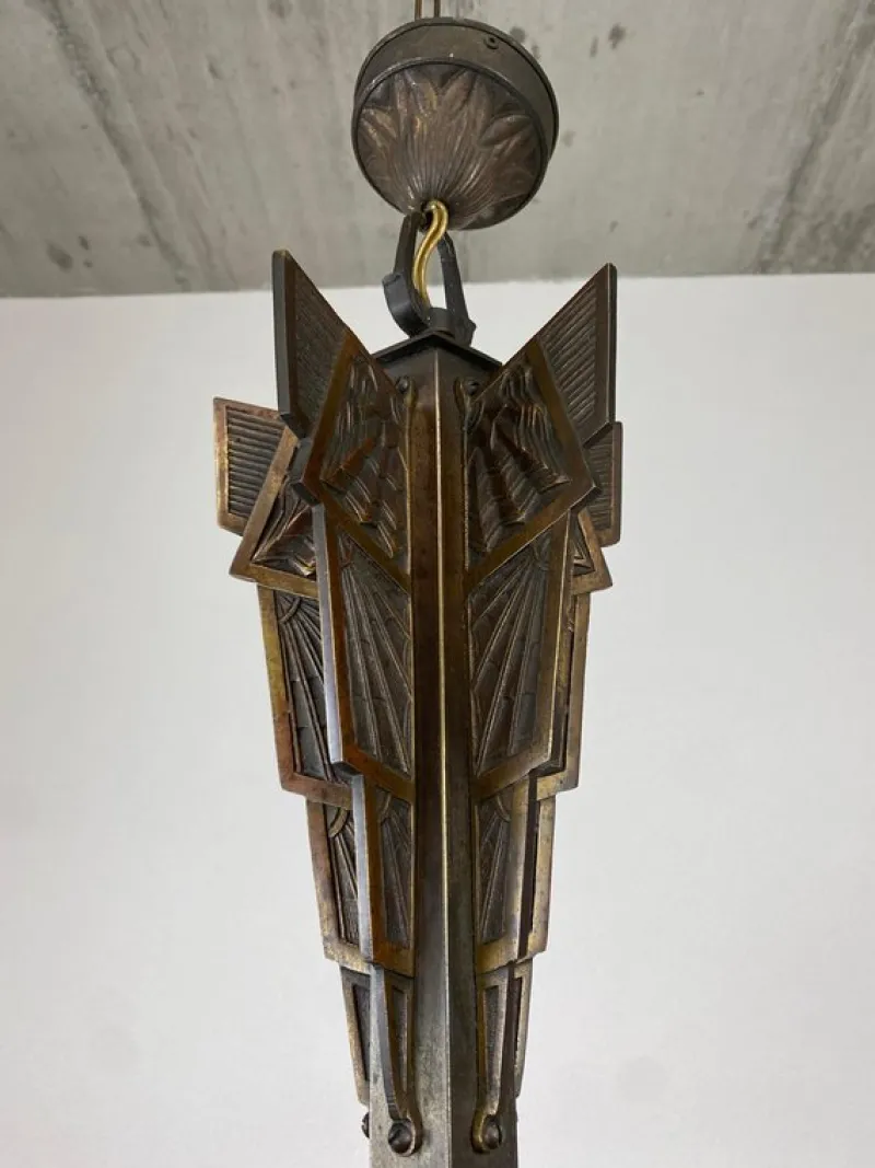 New Pamono Bronze Art Deco Hanging Lamp, 1930s