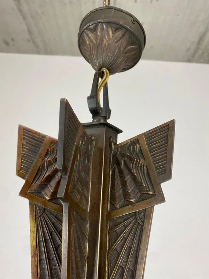 New Pamono Bronze Art Deco Hanging Lamp, 1930s