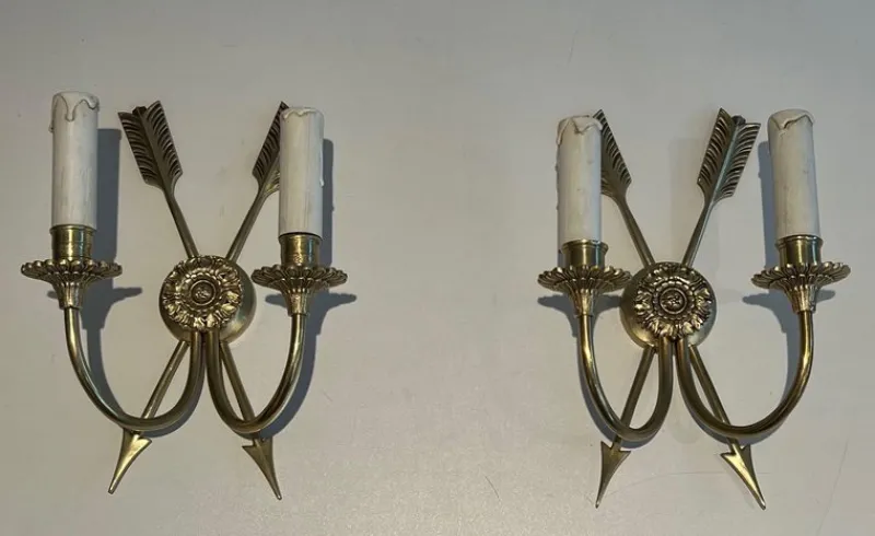 Sale Pamono Bronze Crossed Arrow Wall Lights, Set of 2