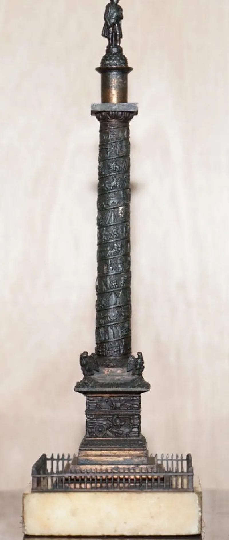 Pamono Bronze Grand Tour Statue of Place Vendome Column with Napoleon on Marble Base, 1860s> Pedestals And Columns