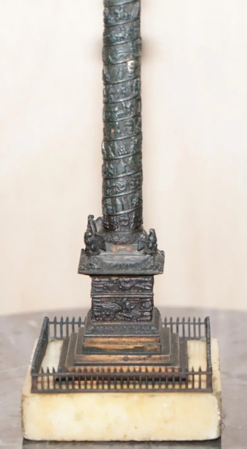 Pamono Bronze Grand Tour Statue of Place Vendome Column with Napoleon on Marble Base, 1860s> Pedestals And Columns