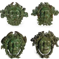 Pamono Bronze Masks, Set of 4> Art Nouveau