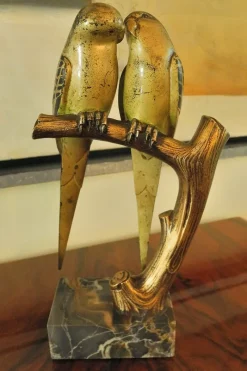 Online Pamono Bronze Sculpture of Lovebirds on Marble Base by Paul Marec