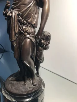 Pamono Bronze Statue with Black Marble Base by Auguste Moreau, 19th Century><noscript><img width=