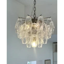 Pamono Bronzed Chandelier with Poliedri Murano Glass by Simoeng><noscript><img width=