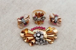 Pamono Brooch and Earrings and Ring, Set of 4> Earrings