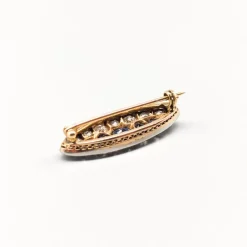 Pamono Brooch in 14 Karat Gold with Cut Diamonds and Blue Sapphires><noscript><img width=