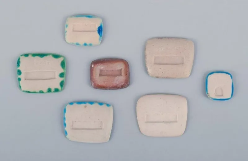 Pamono Brooches in Glazed Stoneware in Blue and Green Shades from Ole Bjørn Krüger, 1960s, Set of 7