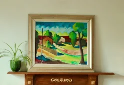 Pamono Bror Göransson, Neighbourhood, 1960s, Oil on Canvas, Framed> Mid-Century