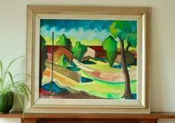 Pamono Bror Göransson, Neighbourhood, 1960s, Oil on Canvas, Framed> Mid-Century