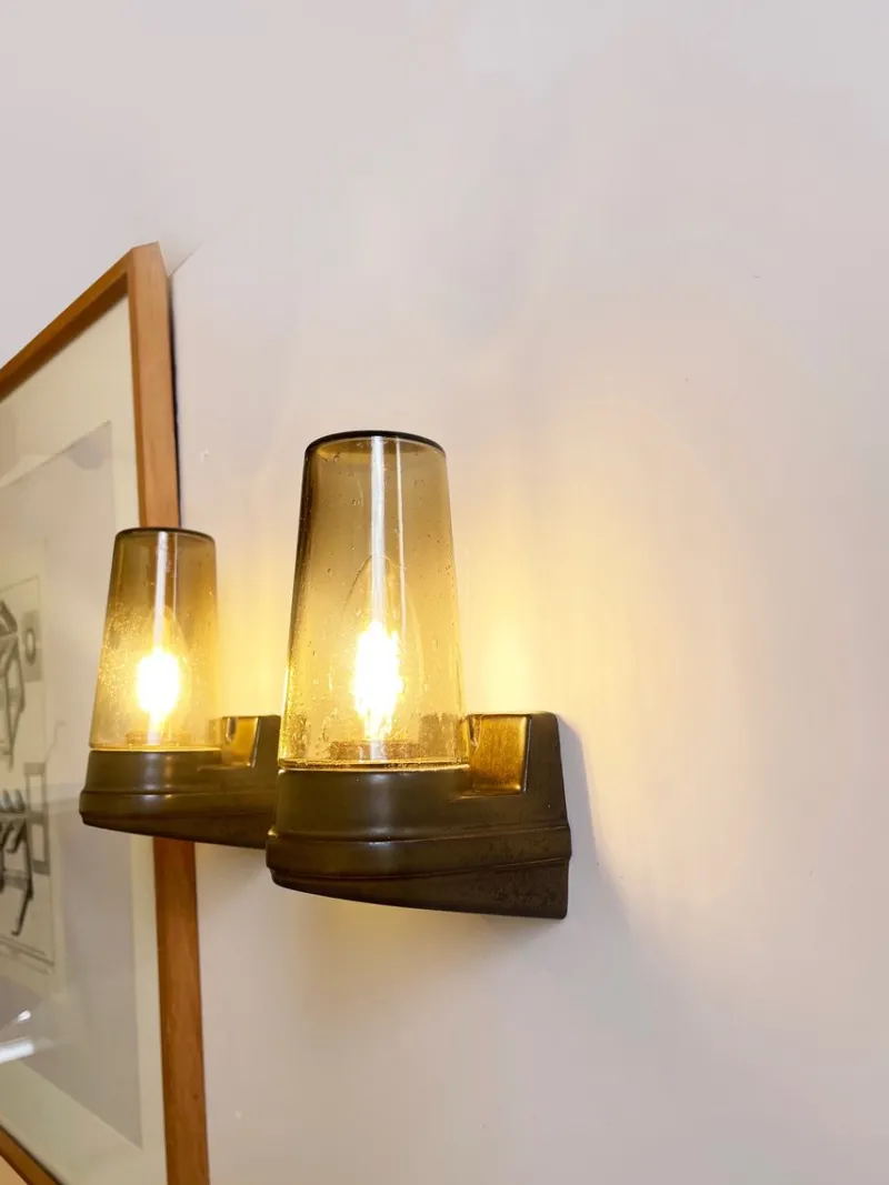 Pamono Brown Ceramic and Glass Sconces by Ifö, 1960s, Set of 2> Wall Lights & Sconces