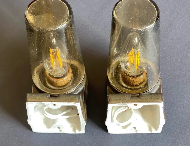 Pamono Brown Ceramic and Glass Sconces by Ifö, 1960s, Set of 2> Wall Lights & Sconces
