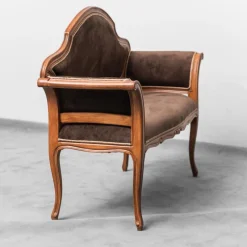 Pamono Brown Velvet and Wood Entrance Sofa Bench, 1950s> Benches
