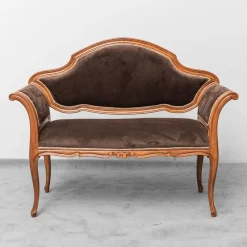 Pamono Brown Velvet and Wood Entrance Sofa Bench, 1950s><noscript><img width=