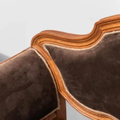 Pamono Brown Velvet and Wood Entrance Sofa Bench, 1950s><noscript><img width=