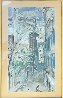 Pamono Bruno Martini, Urban Landscape, 20th Century, Watercolor Painting> Work On Paper