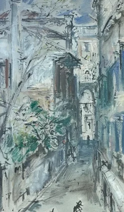 Pamono Bruno Martini, Urban Landscape, 20th Century, Watercolor Painting> Work On Paper