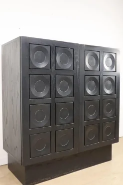 Pamono Brutalist Blackened Wood Sculptural Sideboard Cabinet, 1970s><noscript><img width=