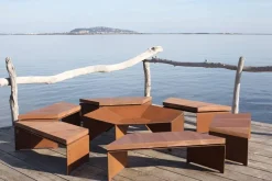 Pamono Brutalist Brasero N°2 Fire Bowl with Benches by Yoan Claveau de Lima for Les Choses Edition, Set of 7><noscript><img width=