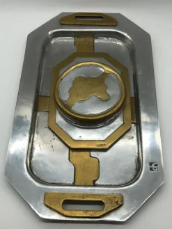 Pamono Brutalist Brass Aluminum Tray Set by David Marshall Disenos, 1980s, Set of 4> Trays
